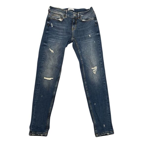 Zara Woman Distressed Mid Rise Skinny Jeans Blue Medium Wash Denim 6 - Picture 1 of 4